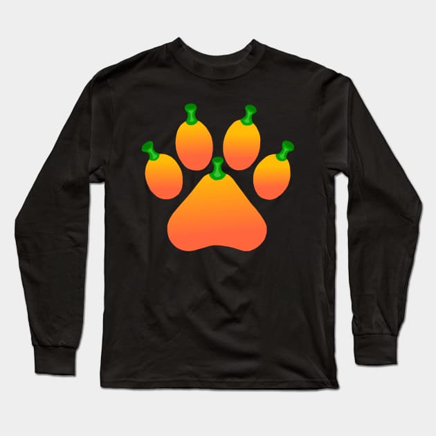 Orange Halloween Pet Pumpkin Paw Long Sleeve T-Shirt by Art by Deborah Camp